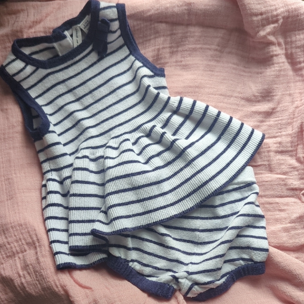 JANIE AND JACK two-piece Striped Peplum Top and Bloomers Set Size 3-6 Mos.
